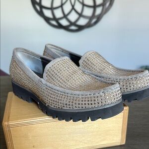 Donald Pliner Taupe Suede Slip-on beaded Loafers Size 7.5